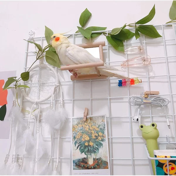 Wooden Cloud Ladder with Mirror – Fun Climbing & Jumping Platform for Parrots & Birds - Image 4