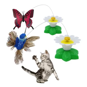 Automatic Rotating Cat Toy – Interactive Colorful Butterfly & Bird Motion Toy for Kittens & Pets
