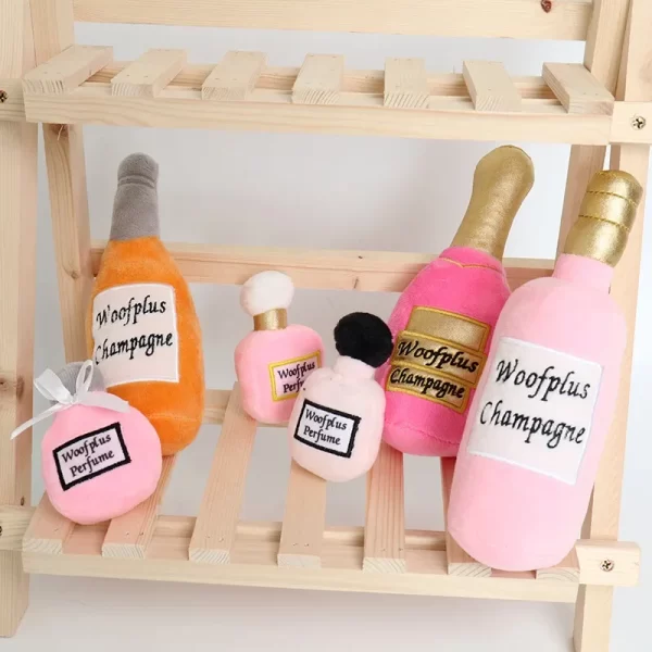 Fun Plush Dog Toy – Wine & Perfume Bottle Design, Soft & Squeaky Chew Toy - Image 5