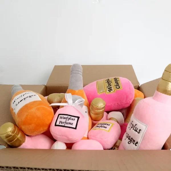 Fun Plush Dog Toy – Wine & Perfume Bottle Design, Soft & Squeaky Chew Toy - Image 4