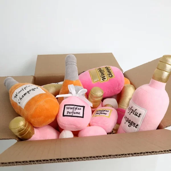 Fun Plush Dog Toy – Wine & Perfume Bottle Design, Soft & Squeaky Chew Toy - Image 3