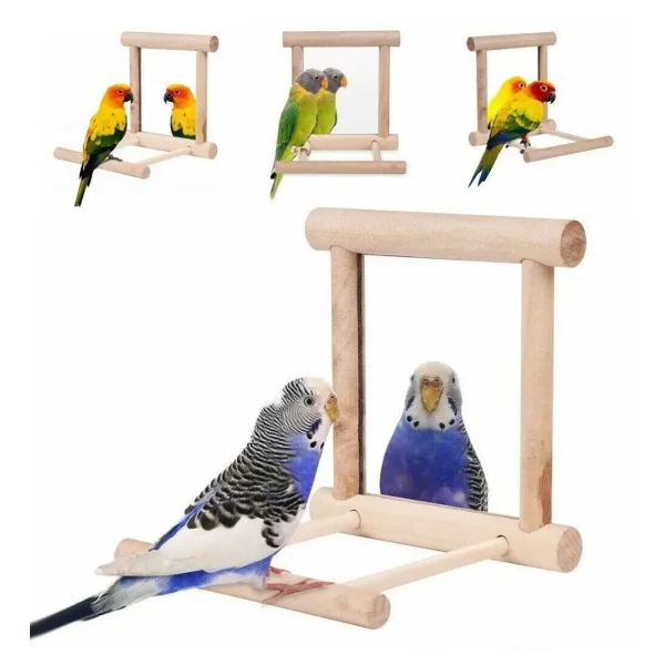 Wooden Cloud Ladder with Mirror – Fun Climbing & Jumping Platform for Parrots & Birds - Image 2