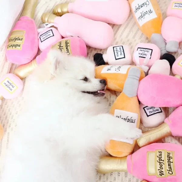 Fun Plush Dog Toy – Wine & Perfume Bottle Design, Soft & Squeaky Chew Toy