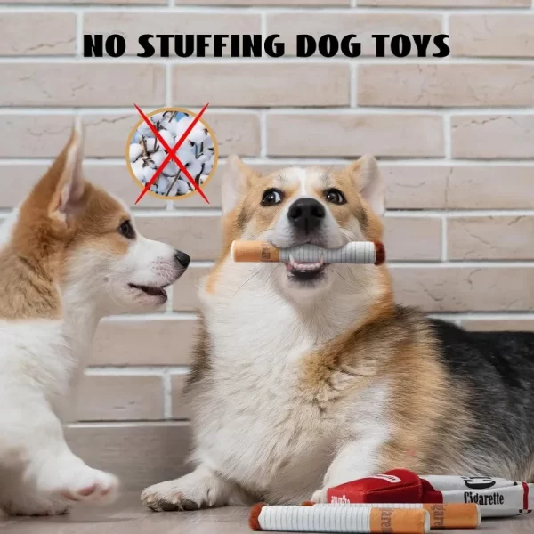 Funny Plush Dog Toy – Interactive Squeaky Chew Toy in Cigarette & Box Design - Image 5