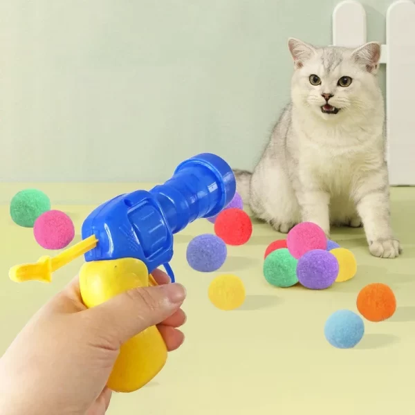 Interactive Cat Plush Ball Launcher – Silent, Fun & Stress-Relief Toy with Soft Fur Balls (Random Colors) - Image 2
